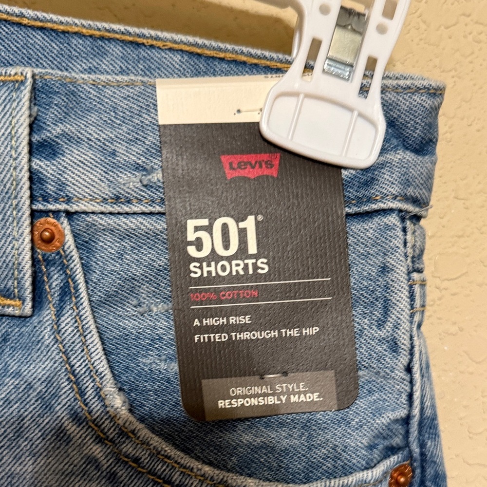 Levi's 501 high rise Distressed Blue Jean Shorts - Picture 2 of 7